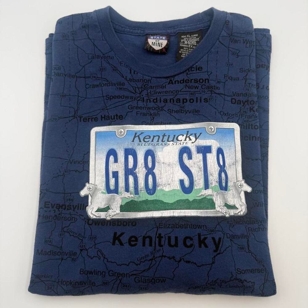 State of Mine Kentucky Road map shirt blue size XL (2 stains)